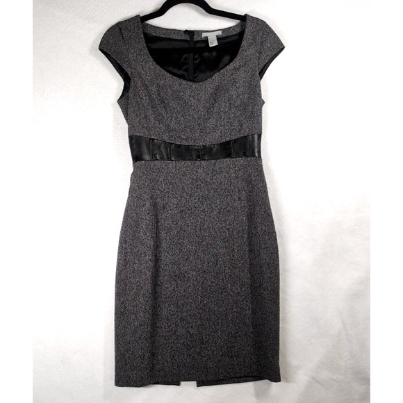 H&M Sheath Dress Womens 6 Gray Black Business‎ Tweed Lined Empire Waist - Picture 1 of 8